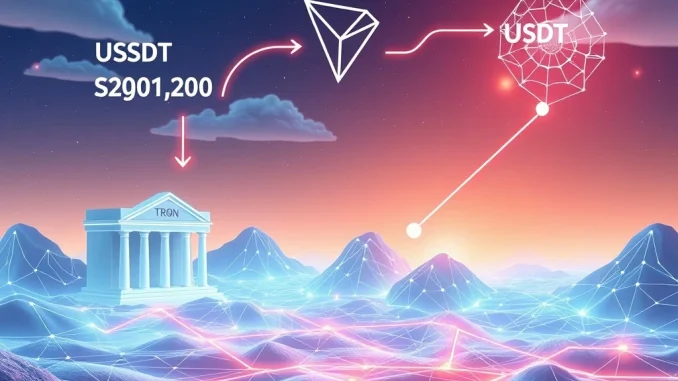 A visual representation of TRON's surging DeFi growth, showing USDT moving off-chain into decentralized finance protocols.