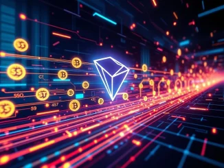 TRON's blockchain efficiently processing stablecoin transactions on the Uquid e-commerce platform, symbolizing its market dominance.
