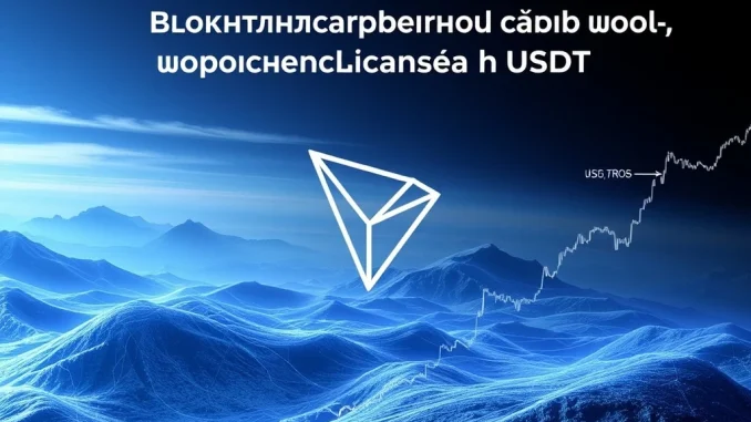 Visualizing Tron's blockchain infrastructure handling a massive volume of Tron USDT transactions, highlighting the TRX surge and stablecoin dominance.