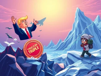 A digital representation of Trump Coin surging on a chart, with whale activity symbols, alongside Arctic Pablo Coin's successful crypto presale progress.