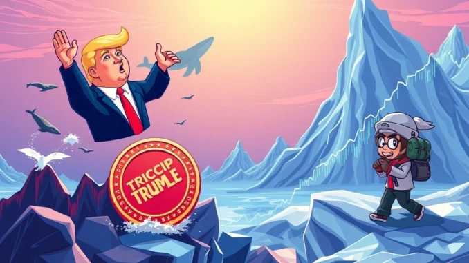 A digital representation of Trump Coin surging on a chart, with whale activity symbols, alongside Arctic Pablo Coin's successful crypto presale progress.