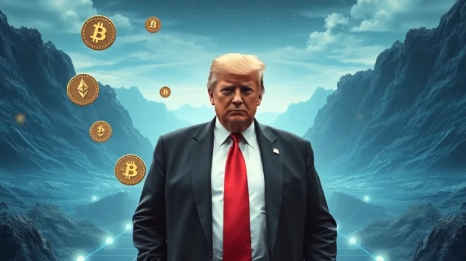 Donald Trump's significant **Trump crypto** earnings are depicted with digital currency symbols, illustrating his substantial financial gains from crypto ventures.
