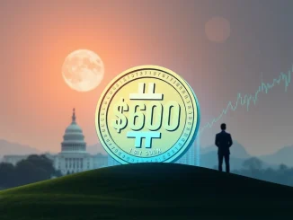 An illustration showing a $600 crypto tax exemption sparking a MAGACOIN Finance surge, symbolizing new policy's impact on digital asset adoption.