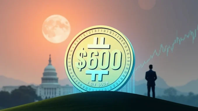 An illustration showing a $600 crypto tax exemption sparking a MAGACOIN Finance surge, symbolizing new policy's impact on digital asset adoption.