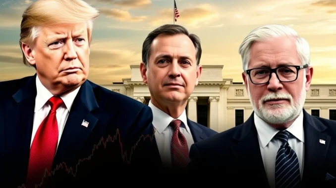 Crucial Trump's Fed Choices: Unpacking the Potential Impact on Crypto Markets An illustration showing Donald Trump considering Stephen Miran and David Malpass for Federal Reserve roles, highlighting the potential impact of Trump's Fed Choices on economic policy.