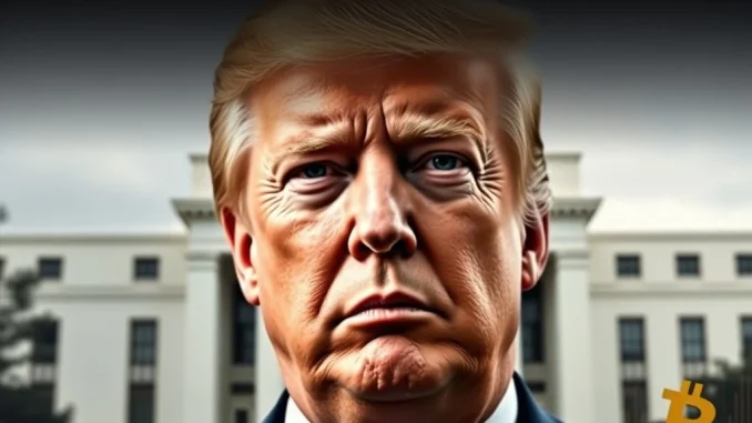 Trump Federal Reserve Power: Unprecedented Shift Could Reshape Bitcoin's Future Donald Trump discussing the Federal Reserve, symbolizing potential shifts in Fed decision-making power and its economic implications.