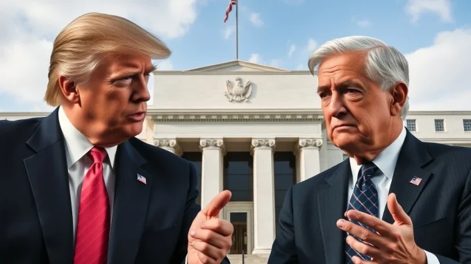 Donald Trump pressing Jerome Powell for Federal Reserve interest rate cuts, highlighting the ongoing debate over US economic policy.