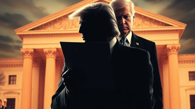 Donald Trump and Jerome Powell amidst a backdrop of economic uncertainty, highlighting the ongoing tensions over Federal Reserve leadership.