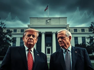 Former President Trump in a tense discussion with Federal Reserve Chair Jerome Powell, highlighting the ongoing debate over interest rates and economic policy.