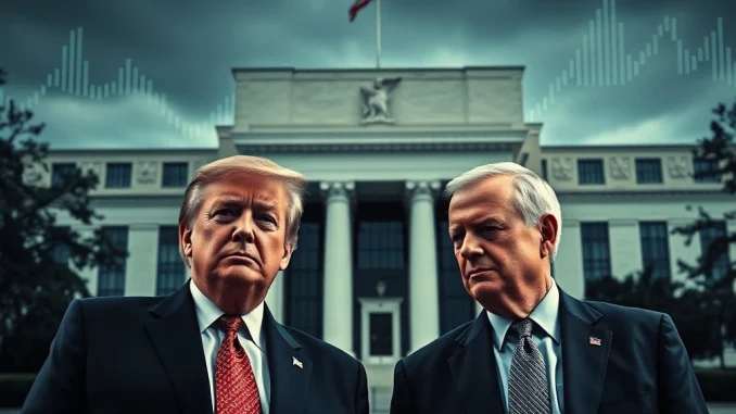 Former President Trump in a tense discussion with Federal Reserve Chair Jerome Powell, highlighting the ongoing debate over interest rates and economic policy.