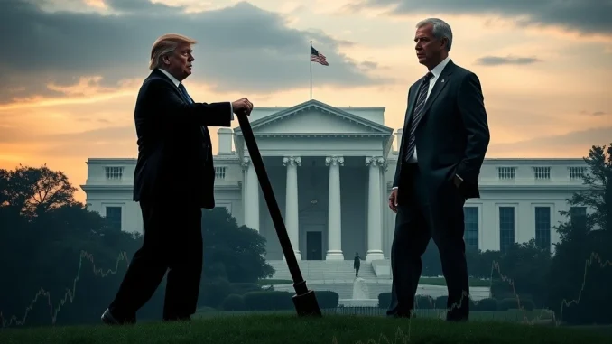 Donald Trump and Jerome Powell in a tense standoff over crucial interest rate cuts, influencing the crypto market.