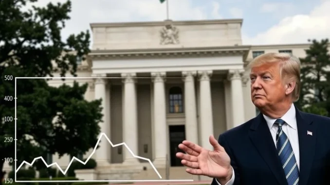 Trump Rate Cut: Bold Call for Immediate Fed Action Amidst Inflation Debate Donald Trump advocating for a swift Fed rate cut, symbolizing the ongoing debate on US inflation and monetary policy.