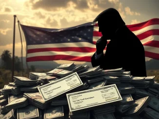 A visual representation of money flowing into the government treasury, with a focus on Trump tariff rebates and their potential impact on the US economy.