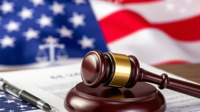 A gavel rests on legal papers, symbolizing the **US Appeals Court ruling** on **Trump tariffs illegal** and its significant impact on trade policy.