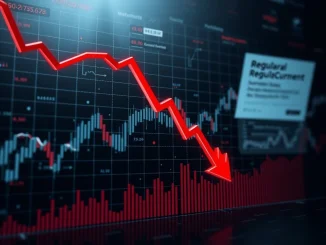 A stark red downward arrow on a cryptocurrency chart symbolizes the dramatic TST price drop and market volatility.