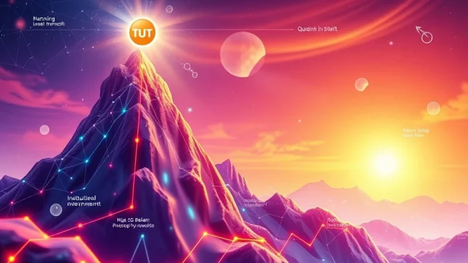 A dynamic chart showing the TUT token's price soaring, illustrating its impressive cryptocurrency surge driven by increased on-chain activity.