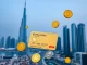 UAE golden visa and cryptocurrency symbols in Dubai cityscape