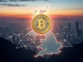 UK stablecoin strategy: A digital representation of the British pound coin overlaying a map of the UK, symbolizing the push for a national digital asset policy by crypto firms.