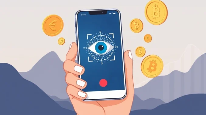 An iris scan representing World ID enabling high-risk unbacked crypto loans by Divine Research to global borrowers.