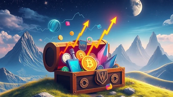 Unlocking Massive Crypto Gains: Discover This Undervalued Crypto Portfolio Poised for 10-50x Returns A visual representation of an undervalued crypto portfolio with significant growth potential, showing a digital treasure chest overflowing with coins and charts ascending rapidly, symbolizing future crypto gains.