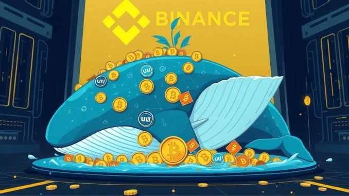 A crypto whale accumulating UNI and COMP tokens, symbolizing the significant token accumulation from Binance.