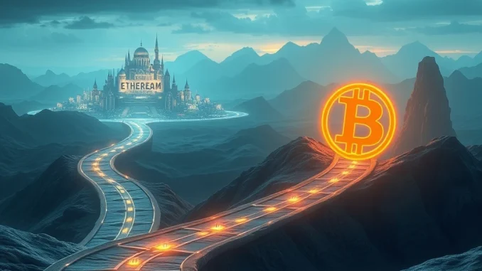 Two distinct crypto paths diverging, symbolizing the different investment journeys of Uniswap UNI and Hyperliquid HYPE in the evolving market.