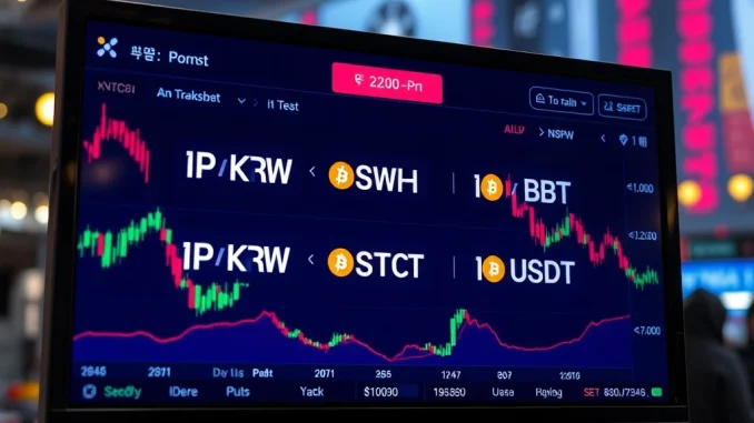 Upbit Listing: Crucial New Trading Pairs for IP Token Set for August 8 Digital display showcasing the Upbit listing of IP/KRW, IP/BTC, and IP/USDT pairs, symbolizing new crypto trading opportunities.