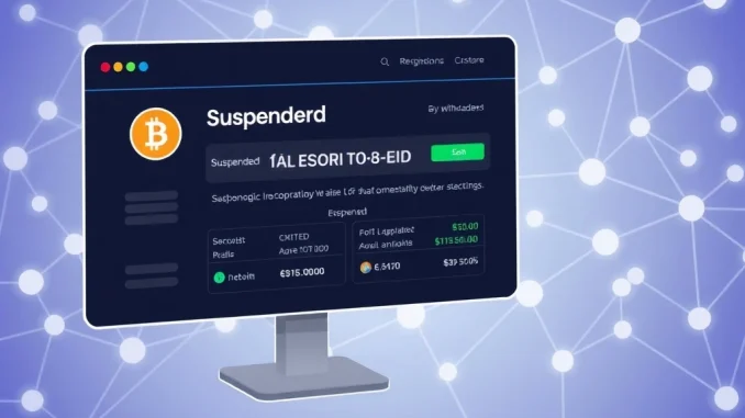 A digital screen displaying a notification about SEI deposits and withdrawals being suspended on the Upbit crypto exchange, highlighting the Upbit suspension.