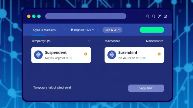 Illustration depicting Upbit's temporary suspension of QKC and SC deposits and withdrawals for critical wallet maintenance.