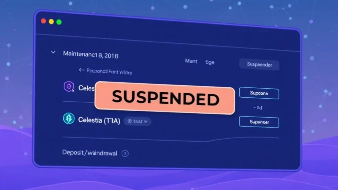 Urgent Upbit TIA Suspension: Critical Blockchain Node Issues Halt Celestia Transactions An image symbolizing the urgent Upbit TIA suspension, showing a halt in Celestia transactions due to blockchain node issues.