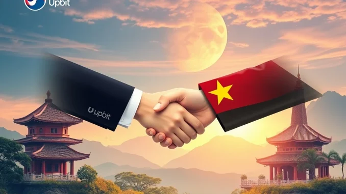 Upbit Vietnam Partnership: Strategic Alliance Pioneers New Crypto Exchange with MB Bank Illustrates the Upbit Vietnam partnership between a South Korean crypto exchange and MB Bank, symbolizing a new era for digital finance.
