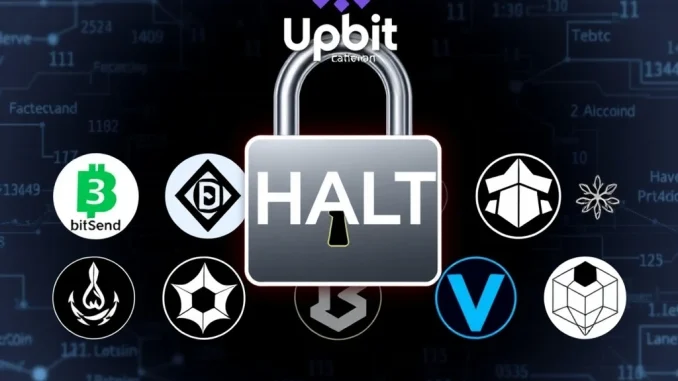 Upbit withdrawal suspension due to network block generation halt affecting various digital assets.