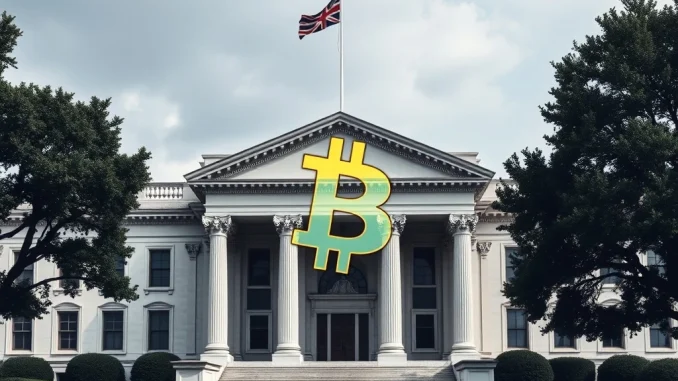 The US Treasury building reflecting the Bitcoin symbol, representing the exploration of US Bitcoin reserves by the government.