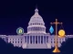 US Capitol building with crypto symbols, representing the progress of US crypto bills and ongoing digital asset regulation discussions.