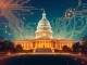 A futuristic depiction of the US Capitol, symbolizing the US Crypto Capital, integrating blockchain and digital elements to represent the nation's push for crypto innovation.