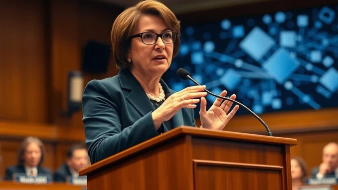 Crucial US Crypto Regulation: Senator Klobuchar Demands Stronger Market Structure Bill Revisions Senator Amy Klobuchar advocating for stronger US crypto regulation and consumer protection in a legislative hearing.