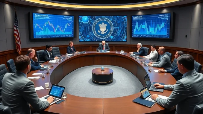 U.S. officials discussing crypto trading rules and tax framework in a modern meeting room