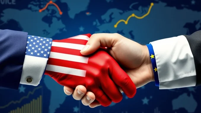 Illustrative image of the US-EU trade deal, symbolizing a significant economic agreement between the United two regions to foster transatlantic cooperation.