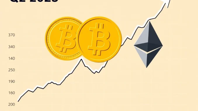 U.S. GDP growth chart with Bitcoin and Ethereum symbols