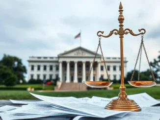 US Justice Department building, symbolizing their crucial appeal against a tariff ruling and ongoing trade policy dispute.