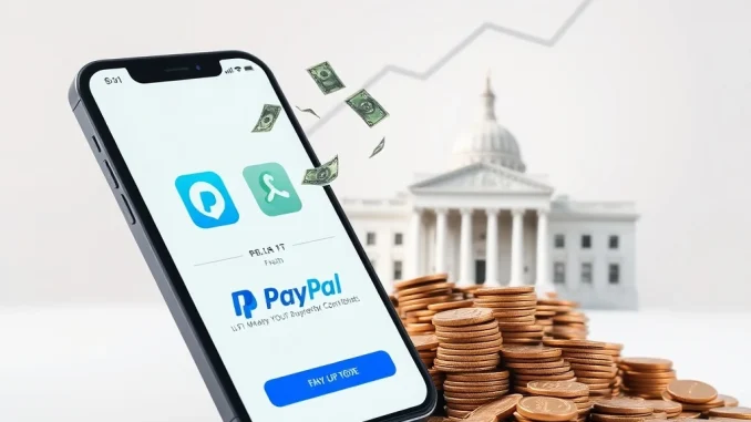 A smartphone displaying Venmo and PayPal logos, symbolizing new digital payment channels for the US national debt.