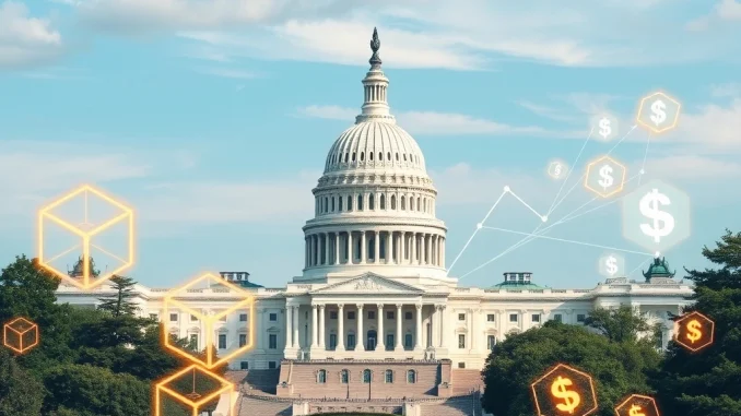 The US SEC exploring an innovation exemption to foster tokenization and crypto growth, depicted by gears turning with blockchain symbols.