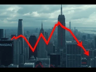 Visualizing the US stock market's mixed performance with diverging arrows on a financial chart, indicating S&P 500, Nasdaq, and Dow Jones fluctuations.