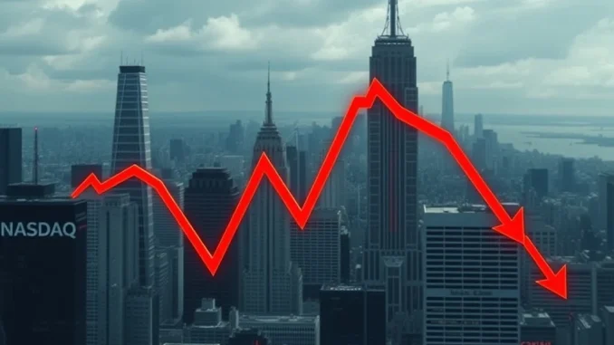 Visualizing the US stock market's mixed performance with diverging arrows on a financial chart, indicating S&P 500, Nasdaq, and Dow Jones fluctuations.