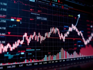 Green charts and upward arrows symbolizing the positive performance of US stock markets, including the S&P 500, NASDAQ, and Dow Jones.