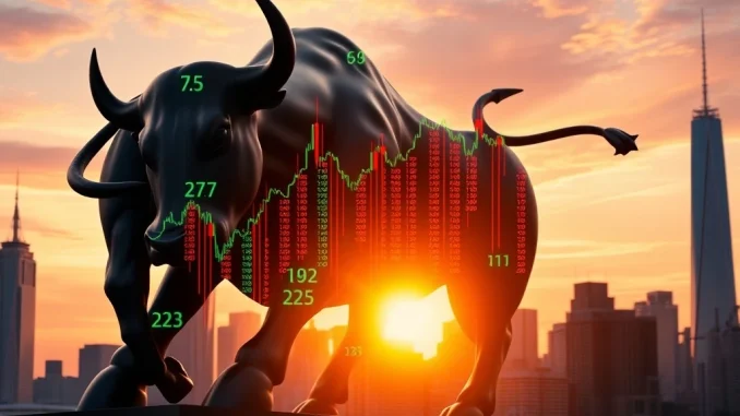 Upward trending charts symbolizing the positive open for US stock markets, with the S&P500, NASDAQ, and Dow Jones indexes rising.