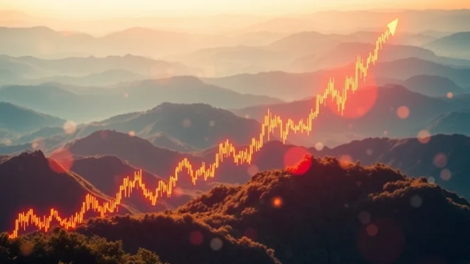 A dynamic visual representing U.S. stock markets rising, with subtle digital elements hinting at cryptocurrency impact.