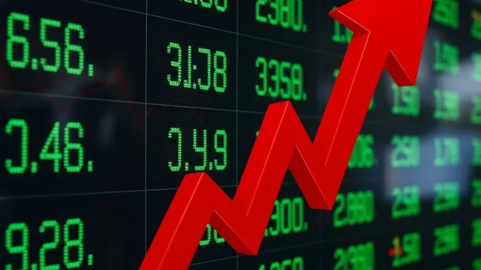 U.S. stock markets showing declines with red downward trends on a digital ticker board