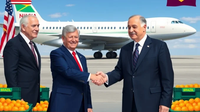 U.S. and Brazil officials discussing trade tariffs on Embraer jets and orange juice