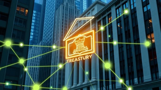 Illustrates a groundbreaking U.S. Treasury repo transaction on the Canton Network, symbolizing the convergence of traditional finance and digital assets.